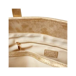 Martha Stewart Deluxe Beige/Gold Canvas/Faux Leather Tote, Medium (MS106C)