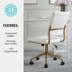 Sale Ivy Armless Faux Leather Swivel Office Chair, White/Polished Brass (CH2209211WHGLD) Office Chairs