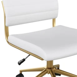 Sale Ivy Armless Faux Leather Swivel Office Chair, White/Polished Brass (CH2209211WHGLD) Office Chairs