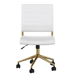 Sale Ivy Armless Faux Leather Swivel Office Chair, White/Polished Brass (CH2209211WHGLD) Office Chairs