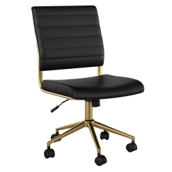 New Ivy Armless Faux Leather Swivel Office Chair, Black/Polished Brass (CH2209211BKGLD) Office Chairs
