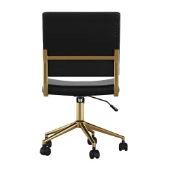 New Ivy Armless Faux Leather Swivel Office Chair, Black/Polished Brass (CH2209211BKGLD) Office Chairs
