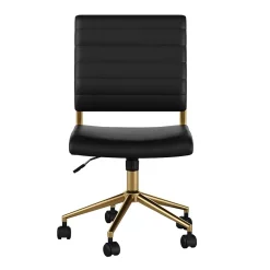 New Ivy Armless Faux Leather Swivel Office Chair, Black/Polished Brass (CH2209211BKGLD) Office Chairs
