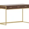 Discount Ollie 47"W Home Office Desk with 3 Drawers, Walnut/Polished Brass (ZGZP028BRGLD) Office Desks