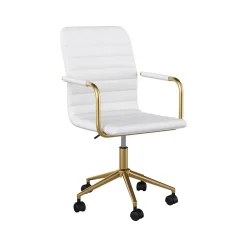 Clearance Taytum Ergonomic Faux Leather Swivel Office Chair, White (CH142370WHGLD) Office Chairs