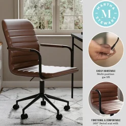 Discount Taytum Faux Leather Swivel Office Chair, Saddle Brown/Oil Rubbed Bronze (CH142370BRBK) Office Chairs