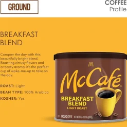 Coffee<McCafe Breakfast Blend Ground Coffee, Light Roast, 30 Oz. (071526)