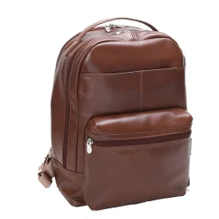 Backpacks<McKlein Leather Dual Compartment Laptop Backpack, Parker, Pebble Grain Calfskin Leather, Brown (88554)