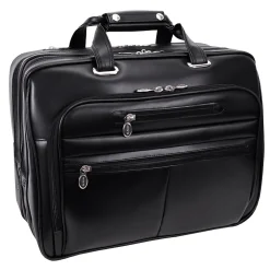 McKlein Limited Edition Laptop Rolling Briefcase, Black Leather (80505C)
