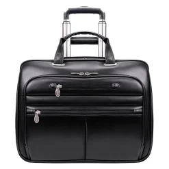 McKlein Limited Edition Laptop Rolling Briefcase, Black Leather (80505C)