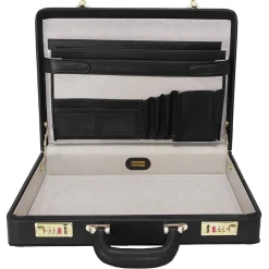 McKlein Reagan Attache Briefcase, Top Grain Cowhide Leather, Black (80445)