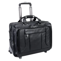 McKlein S Series Laptop Rolling Briefcase, Black Leather (15705)