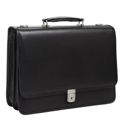 McKlein V Series, LEXINGTON, Top Grain Cowhide Leather,Flapover Double Compartment Briefcase, Black (83545)