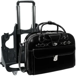 McKlein W Series, ROSEVILLE, Genuine Cowhide Leather, Checkpoint-Friendly Detachable Wheeled Laptop Briefcase, Black (96645)