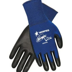 Work Gloves<MCR Safety ® Ninja® Lite Polyurethane Coated Palm and Fingertip Dipped Gloves, Blue, Medium, 12/Pair