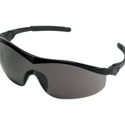 Eye Protection<Crews MCR Safety Storm® Lightweight Safety Glasses, Wrap-around Frame, Scratch Resistant, Ratchet Temples, Black Frame, Gray Lens