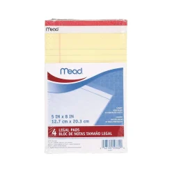 Mead Notepad, 5" x 8", Wide-Ruled, Canary, 50 Sheets/Pad, 4 Pads/Pack (59382) Hot