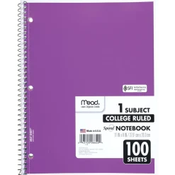 Mead 1-Subject Notebooks, 8" x 11", College Ruled, 100 Sheets, Each (6622) Discount