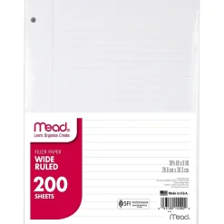Mead Wide Ruled Filler Paper, 10.5 x 8", White, 200 Sheets/Pack, 3 Packs (MEA15200-3) Sale