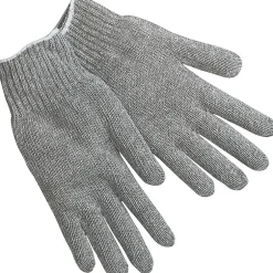 Work Gloves<MCR Safety Memphis Gloves® String Knit Gloves, Cotton/Polyester, Hemmed Cuff, L Size, Grey, 12 Pair