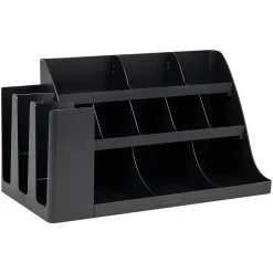 Coffee Organizers<Mind Reader 14 Compartment Plastic Cup and Condiments Countertop Organizer, Black (COMORG2-BLK)