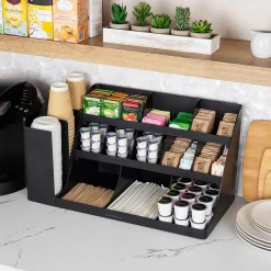 Coffee Organizers<Mind Reader 14 Compartment Plastic Cup and Condiments Countertop Organizer, Black (COMORG2-BLK)