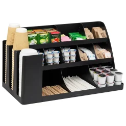 Coffee Organizers<Mind Reader 14 Compartment Plastic Cup and Condiments Countertop Organizer, Black (COMORG2-BLK)