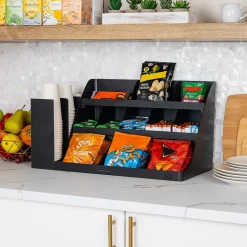 Coffee Organizers<Mind Reader 14 Compartment Plastic Cup and Condiments Countertop Organizer, Black (COMORG2-BLK)