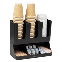 Coffee Organizers<Mind Reader 6 Compartment 2-Tier Cup and Condiment Countertop Organizer, Black (UPRIGHT6-BLK)