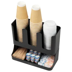 Coffee Organizers<Mind Reader 6 Compartment 2-Tier Cup and Condiment Countertop Organizer, Black (UPRIGHT6-BLK)