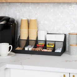 Coffee Organizers<Mind Reader 11 Compartment Metal Coffee Cup and Condiment Organizer, Black (COMORGMESH-BLK)