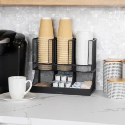 Coffee Organizers<Mind Reader 6 Compartment Metal Coffee Cup and Condiment Organizer, Black (UPMESH-BLK)