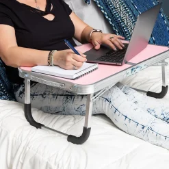 Mind Reader 16" x 23.5" Aluminum/MDF Lap Desk/Laptop Stand With Collapsible Legs, Pink (TAFOLAP-PNK)