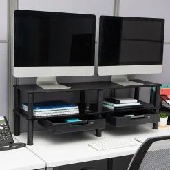 Mind Reader Adjustable Dual Monitor Stand Desktop Organizer with Drawers, Black (DBMON2TDR-BLK)* Monitor Mounts & Stands