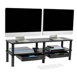 Mind Reader Adjustable Dual Monitor Stand Desktop Organizer with Drawers, Black (DBMON2TDR-BLK)* Monitor Mounts & Stands
