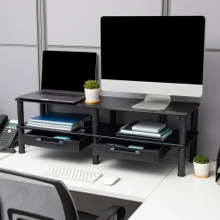 Mind Reader Adjustable Dual Monitor Stand Desktop Organizer with Drawers, Black (DBMON2TDR-BLK)* Monitor Mounts & Stands