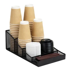 Coffee Organizers<Mind Reader 7-Compartment Metal Coffee Cup and Condiment Organizer, Black (COMP7MESH-BLK)