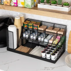 Coffee Organizers<Mind Reader 14-Compartment Metal Coffee Cup and Condiment Organizer, Black (CMG2MESH-BLK 14)