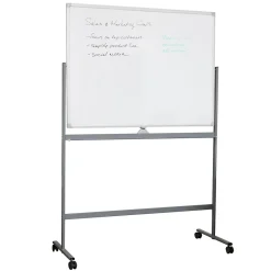 Discount Mobile Double-Sided Dry-Erase Whiteboard, Aluminum Frame, 47" x 35.5" (ROLLBOARD-WHT) Dry Erase
