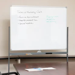 Discount Mobile Double-Sided Dry-Erase Whiteboard, Aluminum Frame, 47" x 35.5" (ROLLBOARD-WHT) Dry Erase