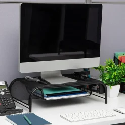 Mind Reader Monitor Stand with Paper Tray, Up to 24" Monitor, Black, 2/Pack (2MESHMON-BLK)* Monitor Mounts & Stands