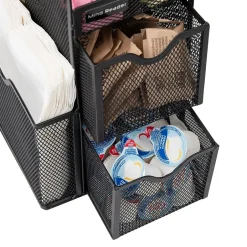 Coffee Organizers<Mind Reader 3-Tier 11-Compartment Metal Cup and Condiment Countertop Organizer, Black (MESHCAD-BLK)