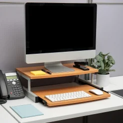 Mind Reader 2-Tier Monitor Stand with Sliding Keyboard Drawer, Brown (2TSLIDE-BRN)* Monitor Mounts & Stands