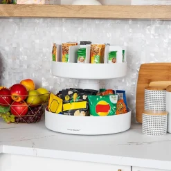 Coffee Organizers<Mind Reader 2-Tier Plastic Lazy Susan Coffee Countertop Organizer, White (SNACKCAR-WHT)