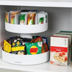 Coffee Organizers<Mind Reader 2-Tier Plastic Lazy Susan Coffee Countertop Organizer, White (SNACKCAR-WHT)
