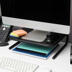 Mind Reader Ventilated Monitor Stand, Holds up to 44 lbs., Metal, , 2/Pack (2METMONST-BLK)* Monitor Mounts & Stands