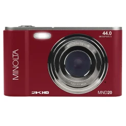 Cameras & Camcorders<MINOLTA 44 MP Digital 2.7K Quad HD Camera, 16x Digital Zoom, Red (MND20-R)