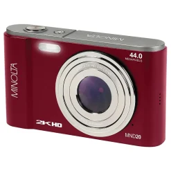 Cameras & Camcorders<MINOLTA 44 MP Digital 2.7K Quad HD Camera, 16x Digital Zoom, Red (MND20-R)