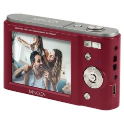 Cameras & Camcorders<MINOLTA 44 MP Digital 2.7K Quad HD Camera, 16x Digital Zoom, Red (MND20-R)
