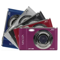 Cameras & Camcorders<MINOLTA 44 MP Digital 2.7K Quad HD Camera, 16x Digital Zoom, Red (MND20-R)